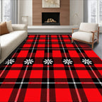 Red Black Plaid Snowflake Accent Rug