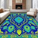 Royal Blue Teal Yellow Floral Medallion Rug