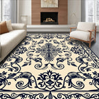 Black and Cream Damask Floral Border Rug