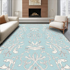 Light Blue White Floral Arabesque Swirl Rug