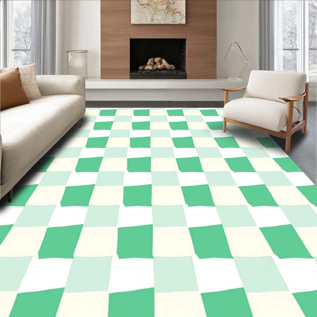 Mint Green Checkerboard Squares Rug