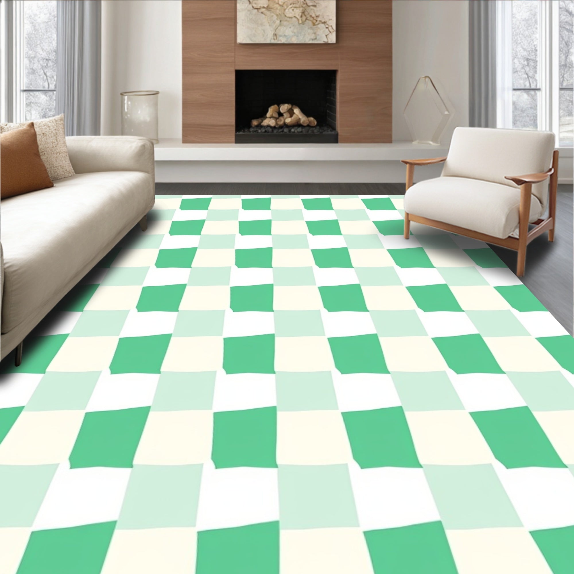 Mint Green Checkerboard Squares Rug