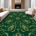 Emerald Green Golden Floral Mandala Rug