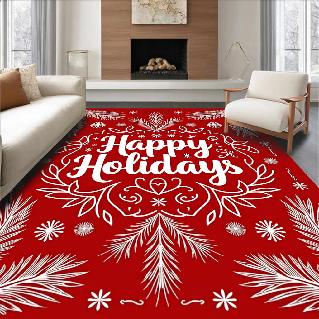 Red White Floral Holiday Festivity Rug