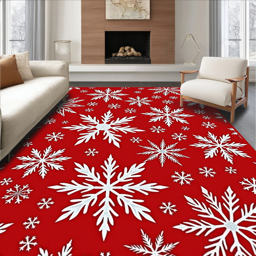 Festive Red White Snowflake Collage Rug