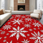 Festive Red White Snowflake Collage Rug