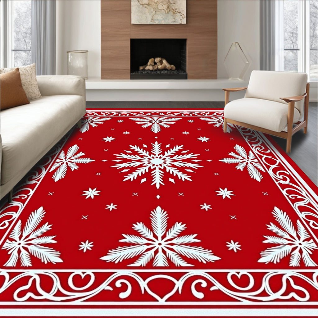 Classic Red Snowflake Scroll Rug