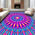Vibrant Teal Pink Sunburst Mandala Rug