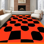Bold Orange Black Checkered Swirl Rug