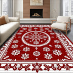 Crimson White Floral Medallion Border Rug