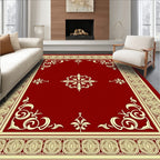 Crimson Ivory Ornate Scrollwork Rug