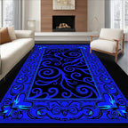Electric Blue Ornate Scrollwork Rug