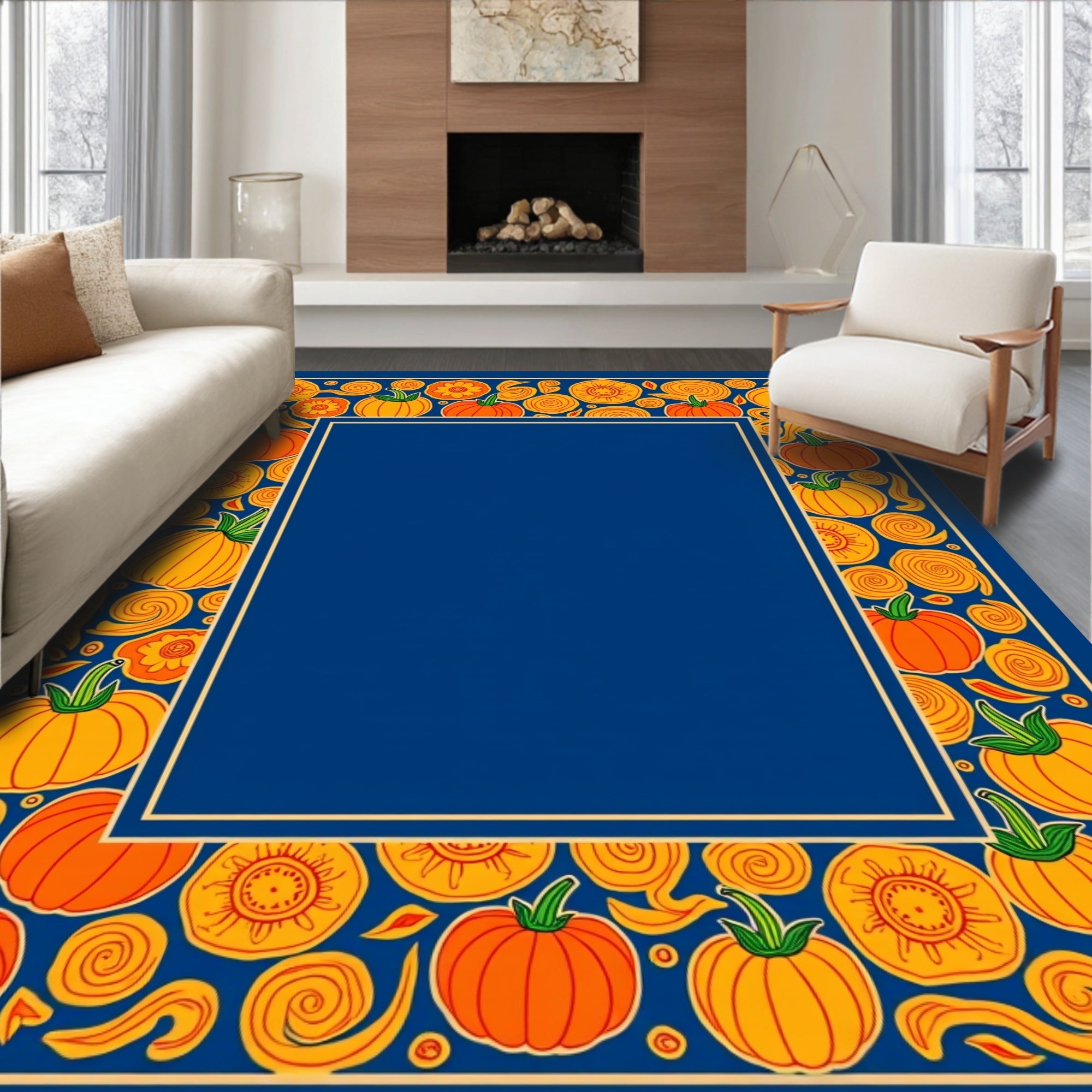 Orange Pumpkin Swirl Border Rug