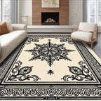 Black And Cream Floral Medallion Border Rug