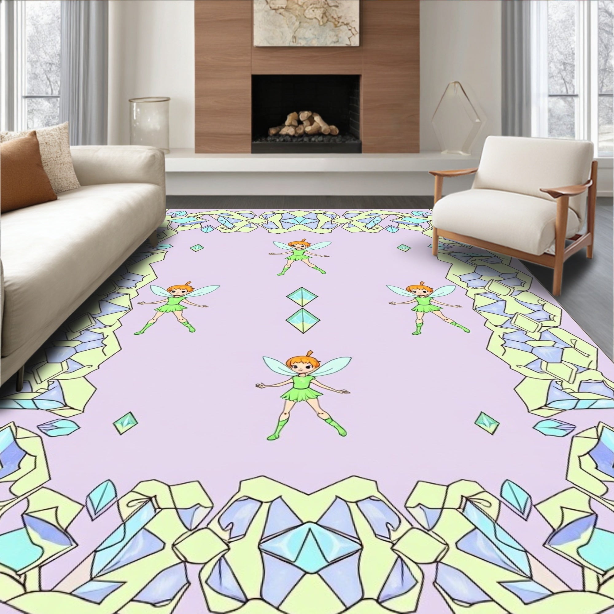 Whimsical Fairy Crystal Gem Border Rug