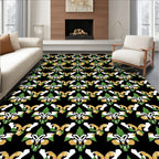 Ornate Black White Green Gold Floral Rug