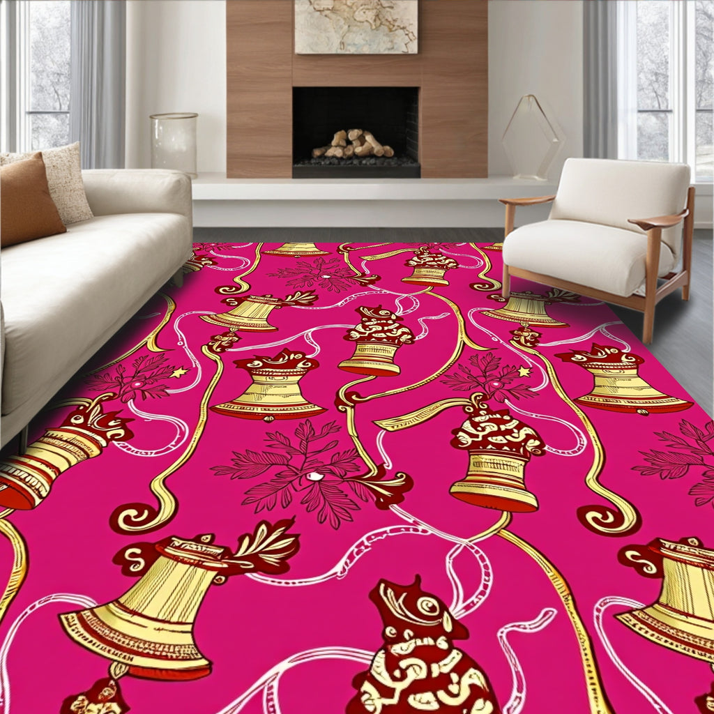 Ornate Red Gold Bell Garland Rug