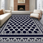 Classic Navy White Interlocking Lattice Rug