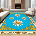 Bright Blue Floral Medallion Border Rug
