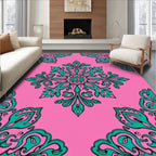 Pink Teal Floral Medallion Corners Rug