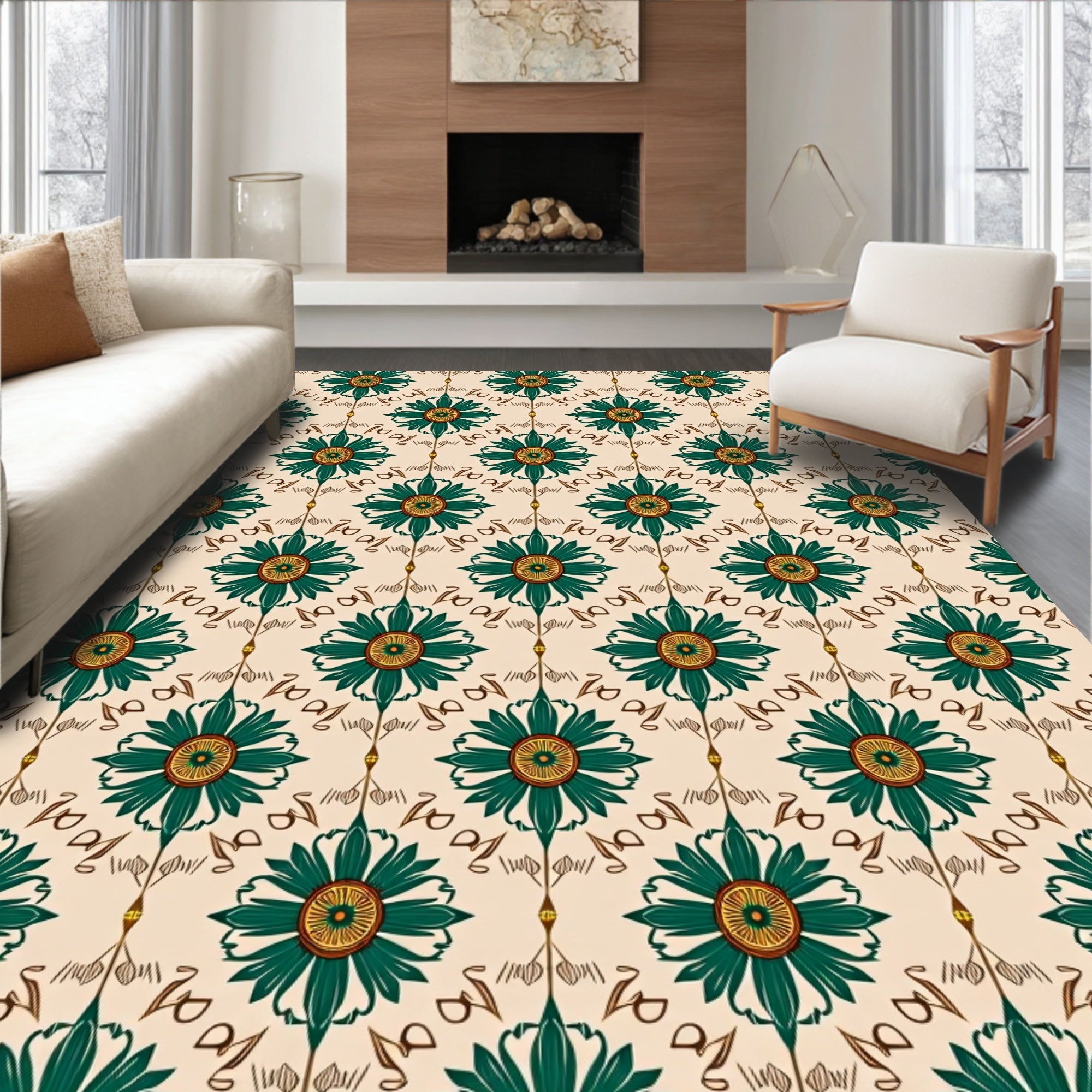 Emerald Petal Symmetry Beige Rug