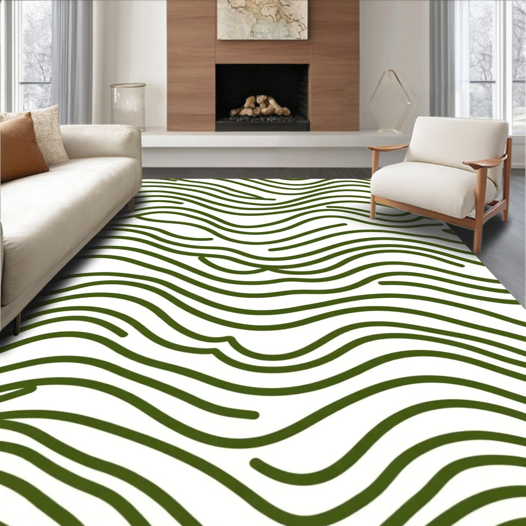 Deep Forest Green Wavy Lines Rug