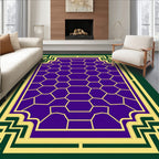 Deep Purple Hexagon Geometric Border Rug