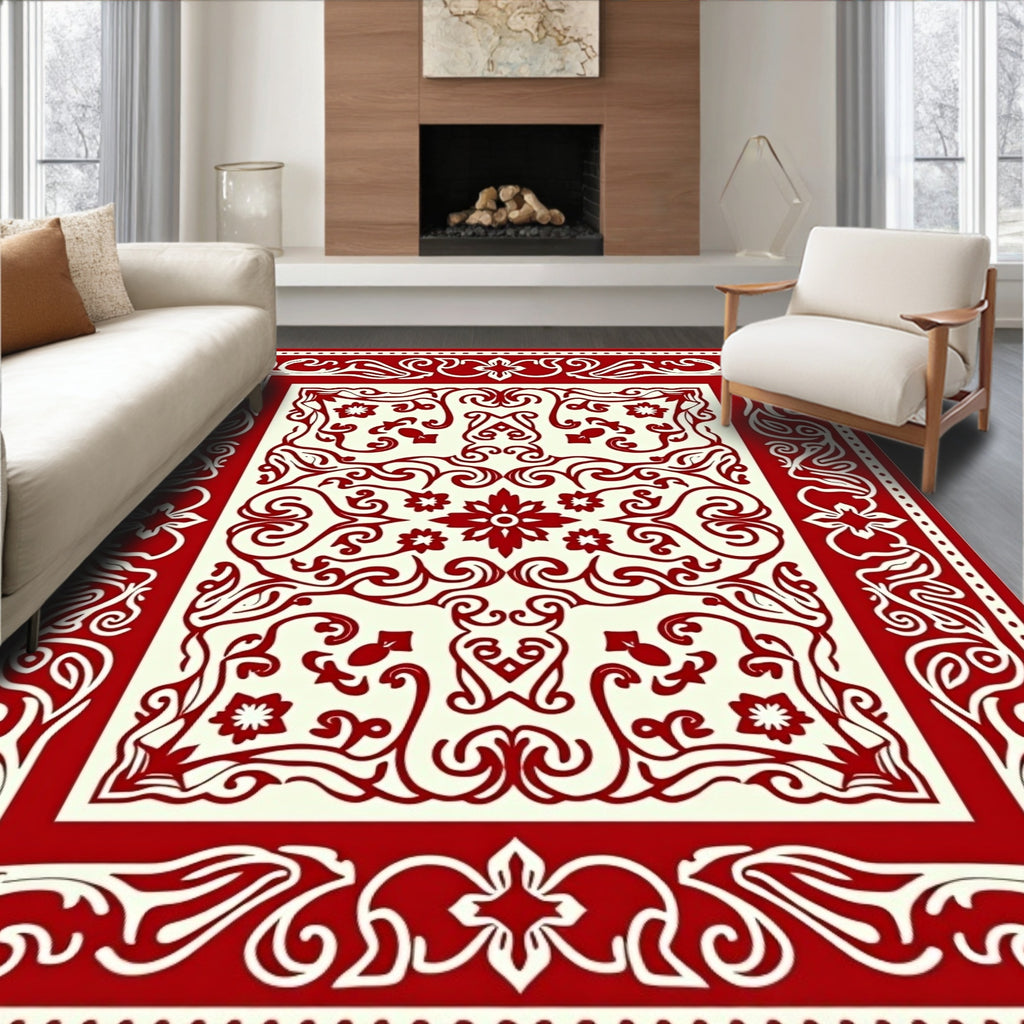 Classic Red Cream Floral Medallion Rug