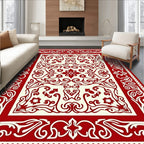 Classic Red Cream Floral Medallion Rug