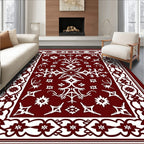Deep Red White Floral Medallion Traditional Rug