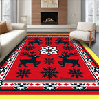 Red Reindeer Snowflake Folk Art Rug