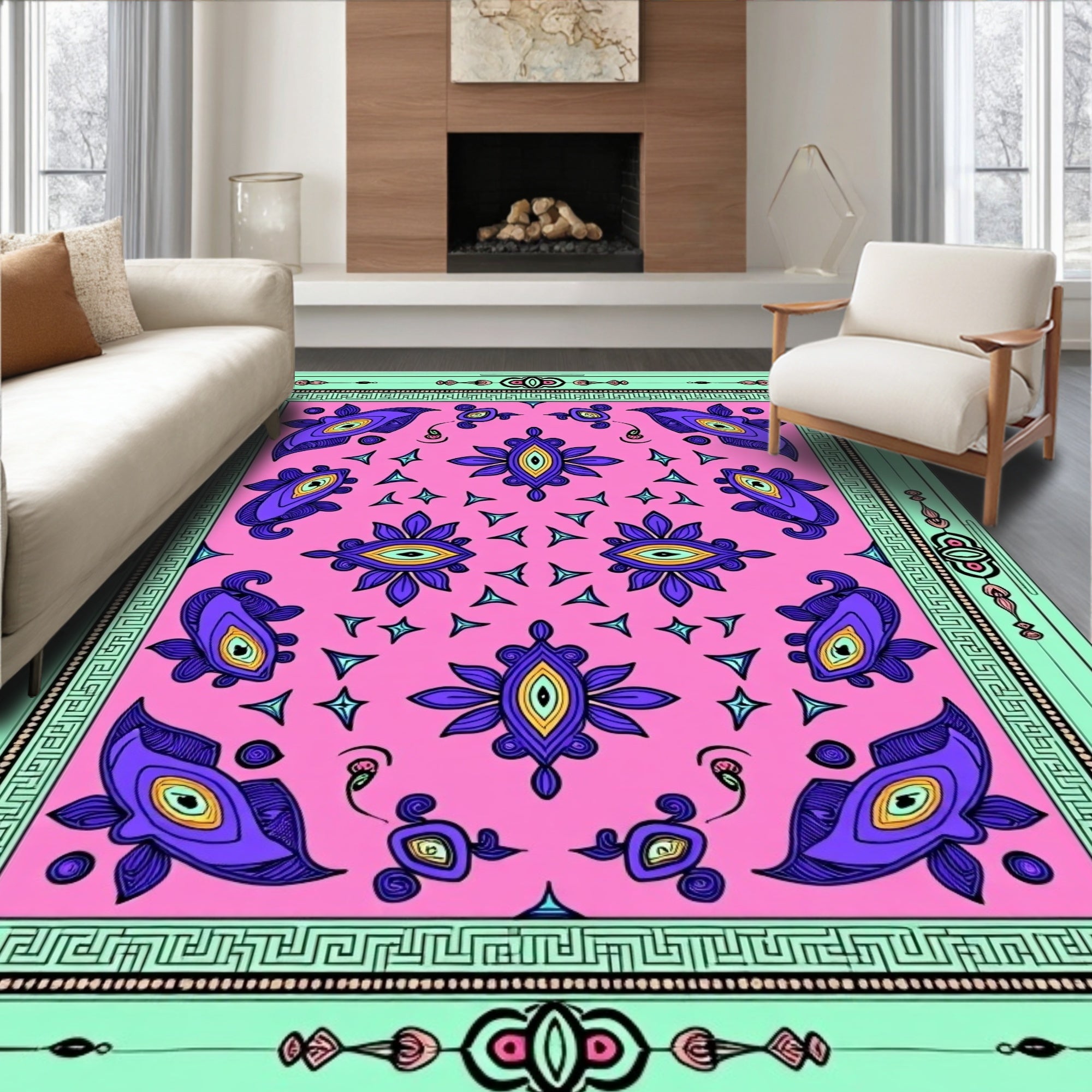 Pink Purple Abstract Eye Floral Rug
