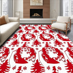 Red Christmas Tree Snow Cluster Rug