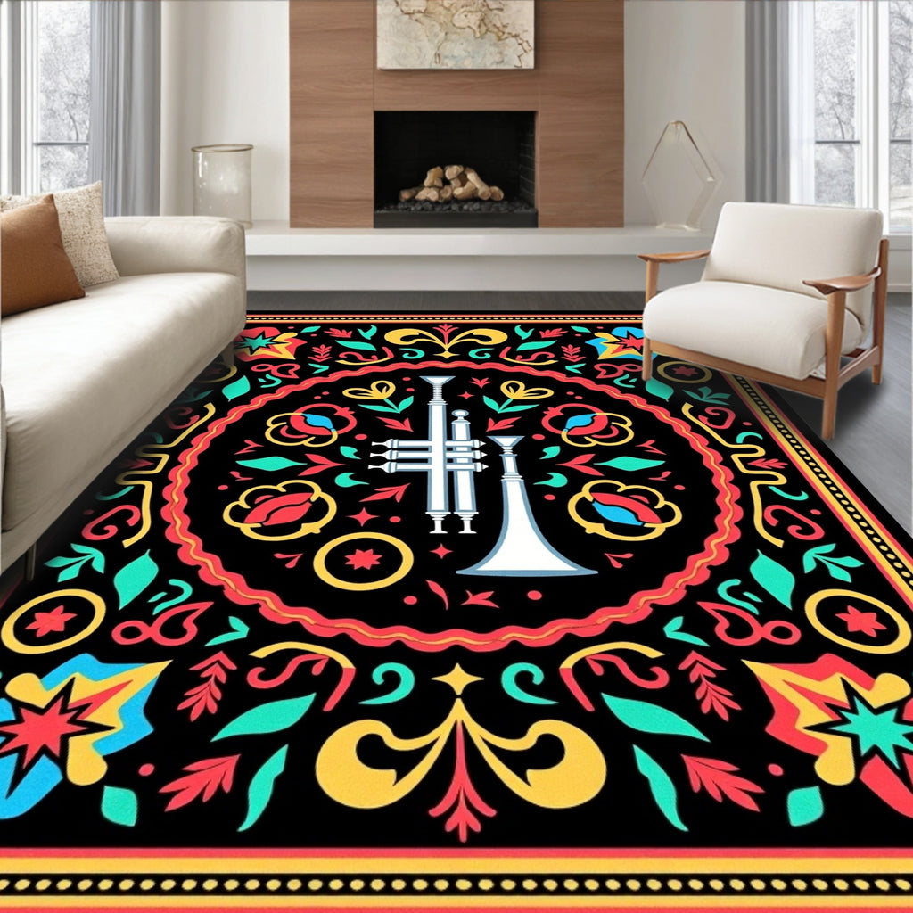 Black Trumpet Floral Medallion Rug