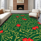 Rich Emerald Red Floral Vine Rug