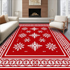 Red White Snowflake Bordered Christmas Rug