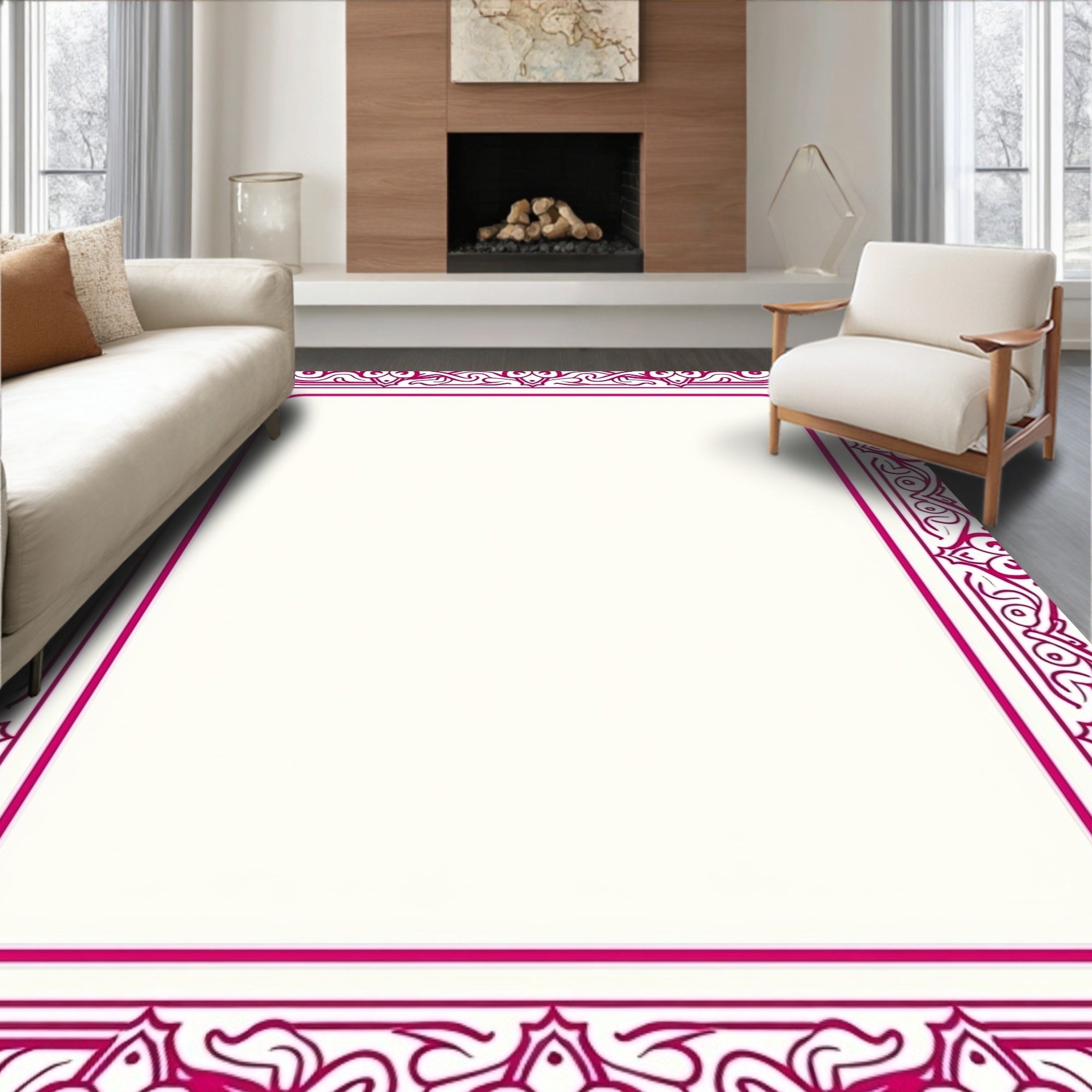 Magenta Floral Vine Symmetry Rectangular Rug
