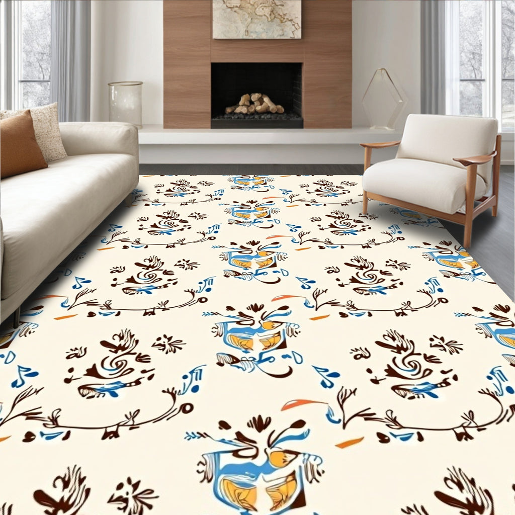 Cream Blue Orange Abstract Swirls Rug