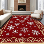 Crimson Snowflake Border Rug