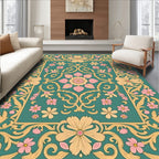 Teal Floral Garden with Pink Accents Rug