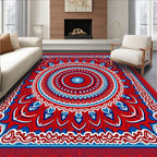 Vibrant Red Blue Mandala Medallion Rug