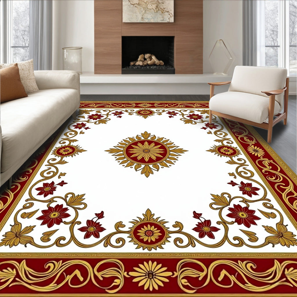 Crimson Gold Floral Medallion Border Rug