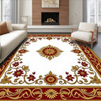 Crimson Gold Floral Medallion Border Rug