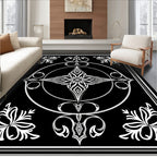 Ornate Black White Starburst Medallion Rug