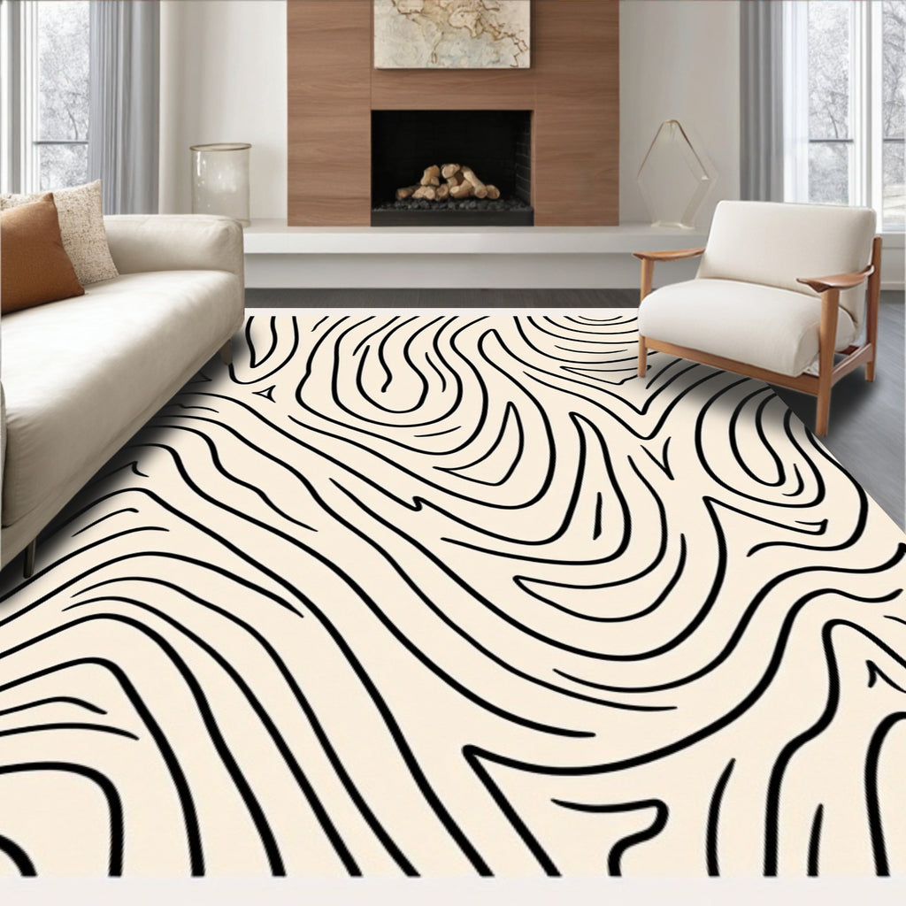 Abstract Black Organic Swirl Rug