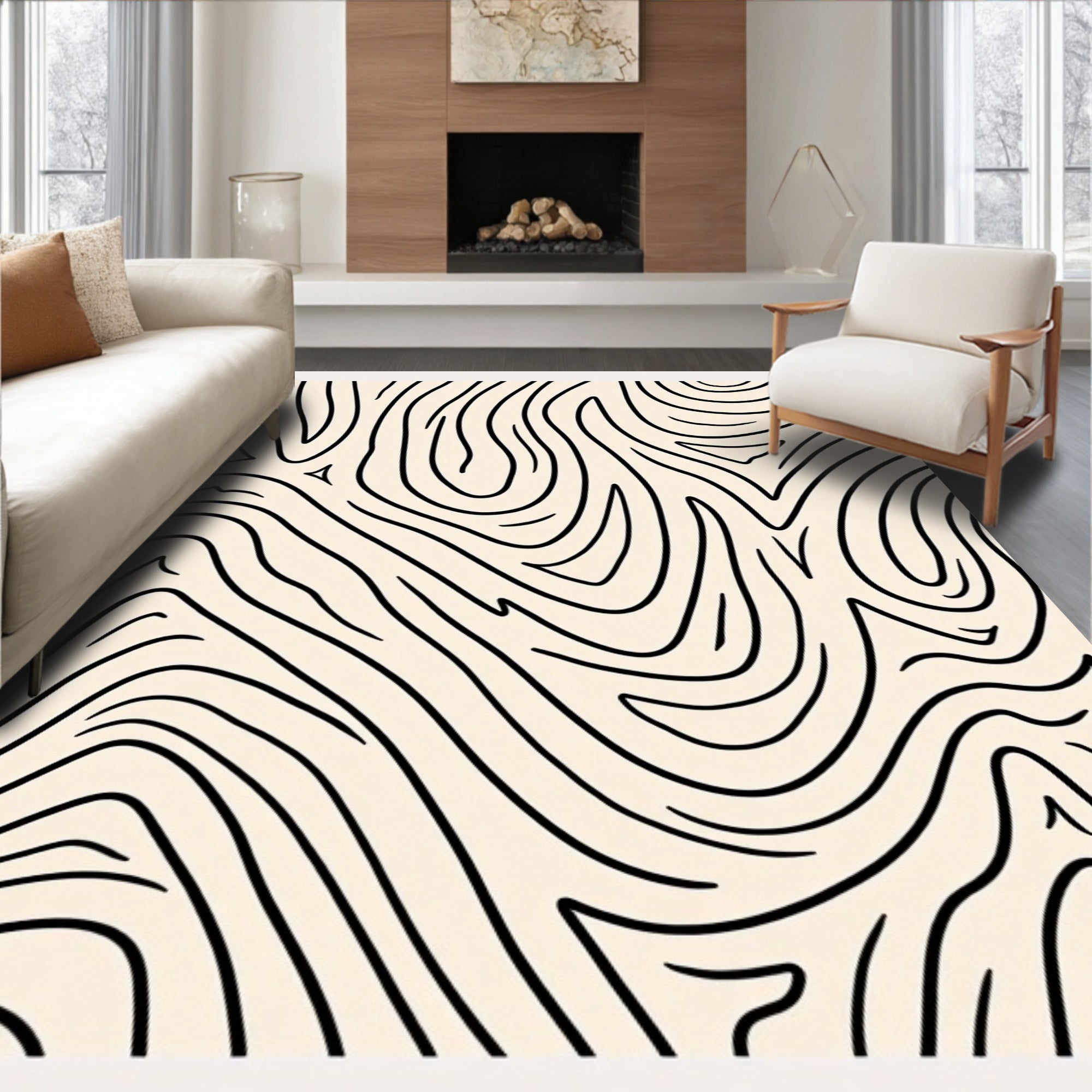 Abstract Black Organic Swirl Rug