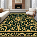 Ornate Gold Floral Medallion Emerald Rug
