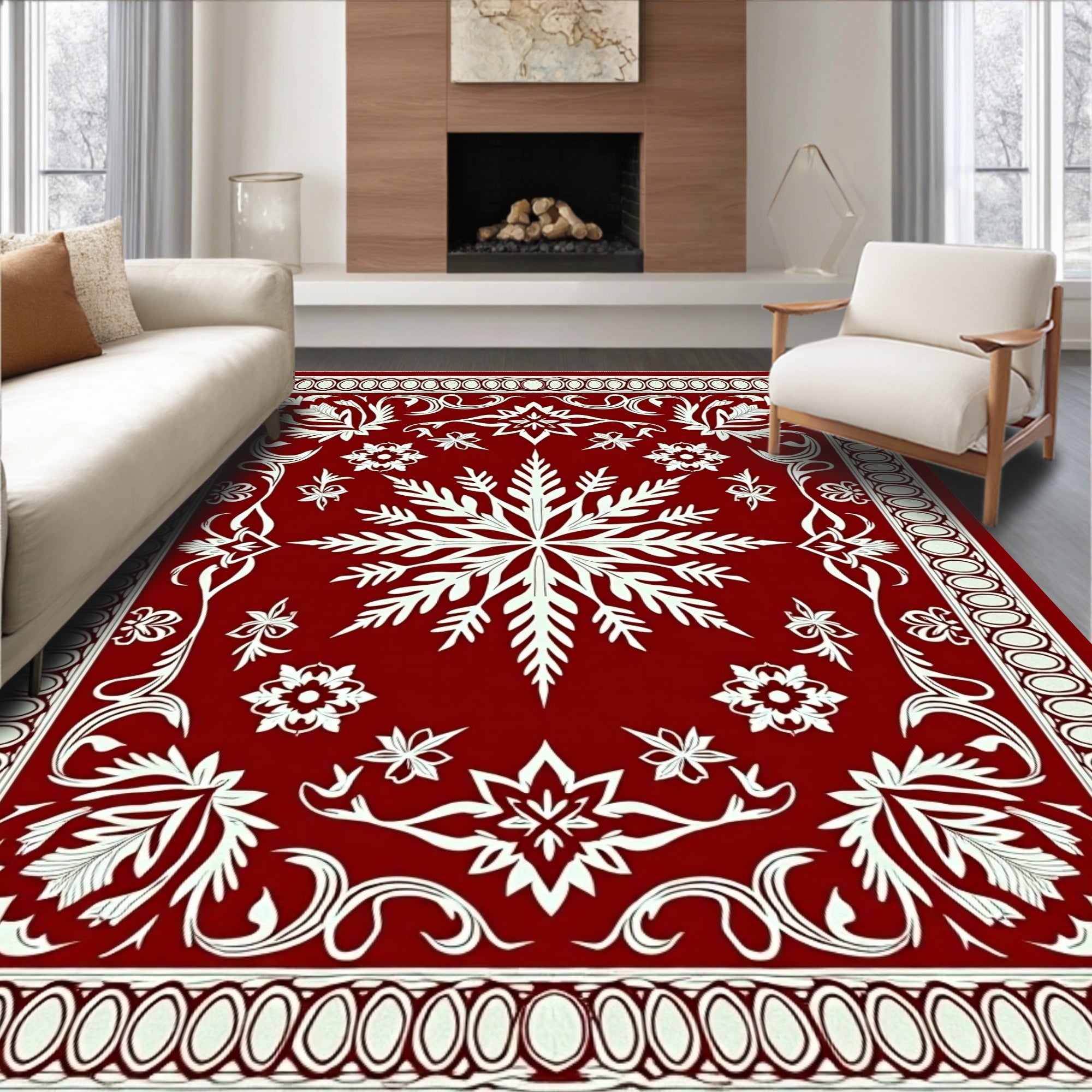 Crimson Ornate Floral Medallion Rug