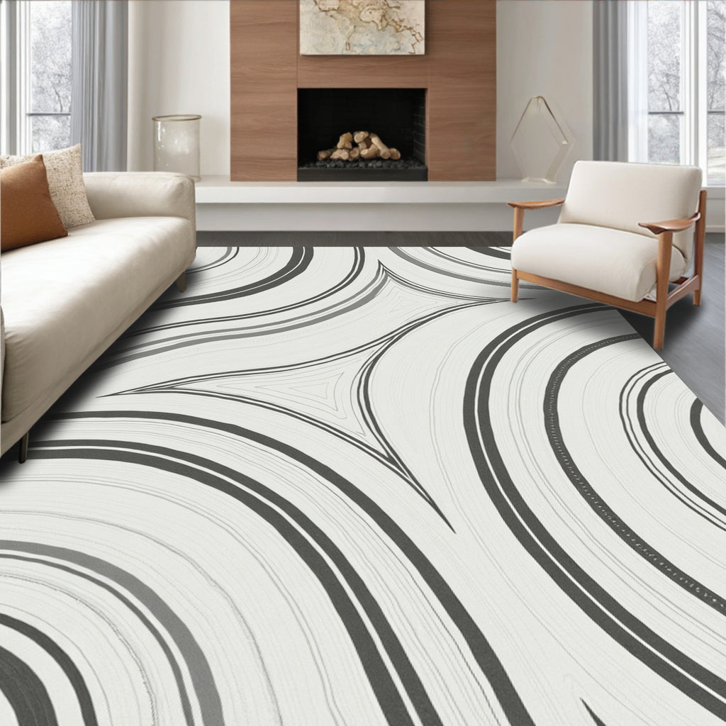 Monochromatic Swirling Lines Abstraction Rug