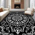 Black White Floral Mandala Symmetry Rug